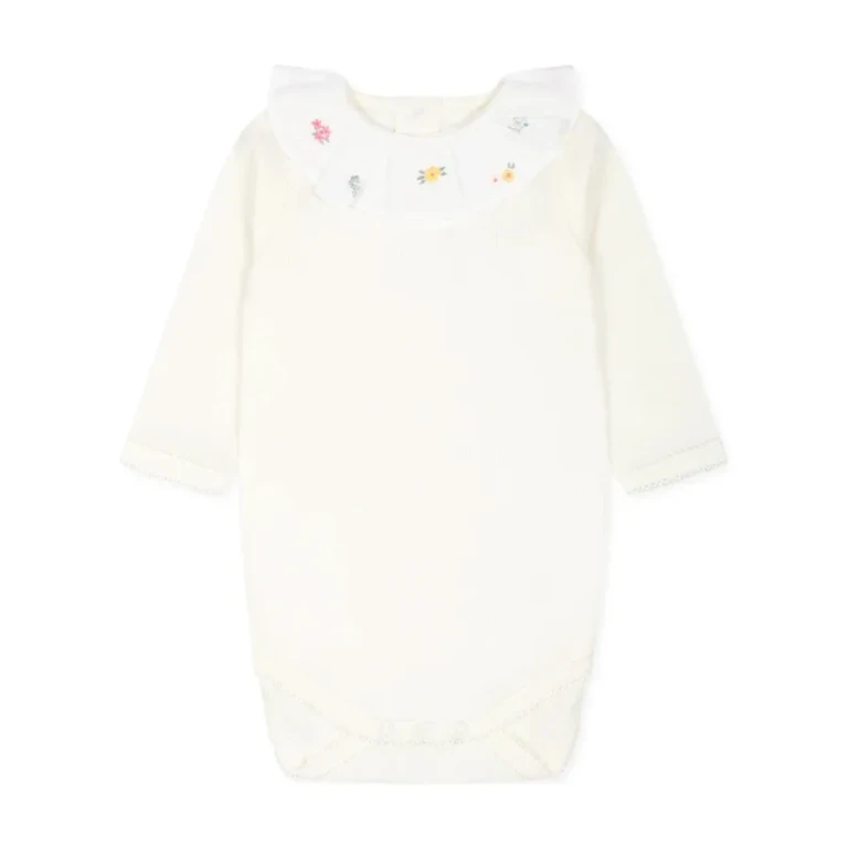 Bonpoint Infant June Bodysuit With Multicolored Floral Embroidery, Size 6M