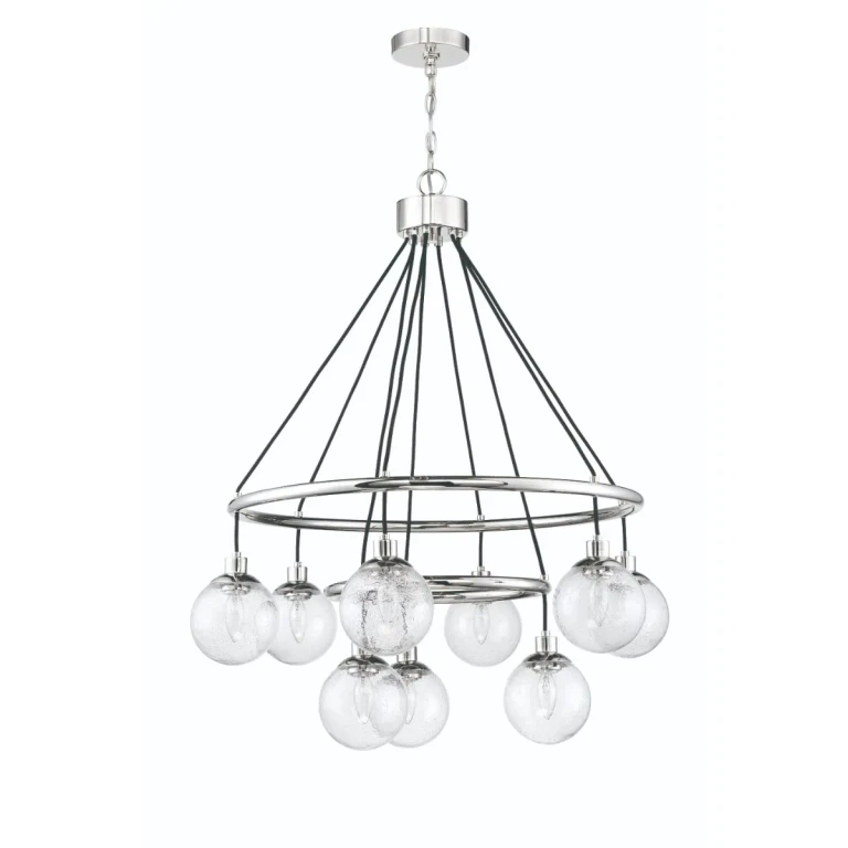 Chrome Nine Light Chandelier from the Que Collection