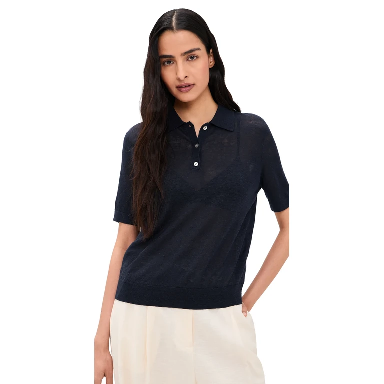 Theory Short Sleeve Sheer Polo Nocturne Navy L