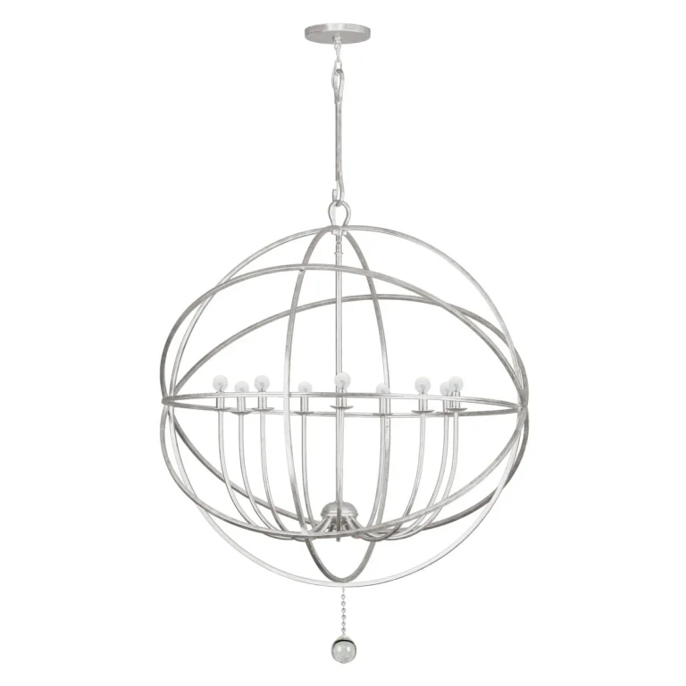 Solaris 9-Light 50" Industrial Chandelier in Olde Silver with Clear Glass Drops Crystals