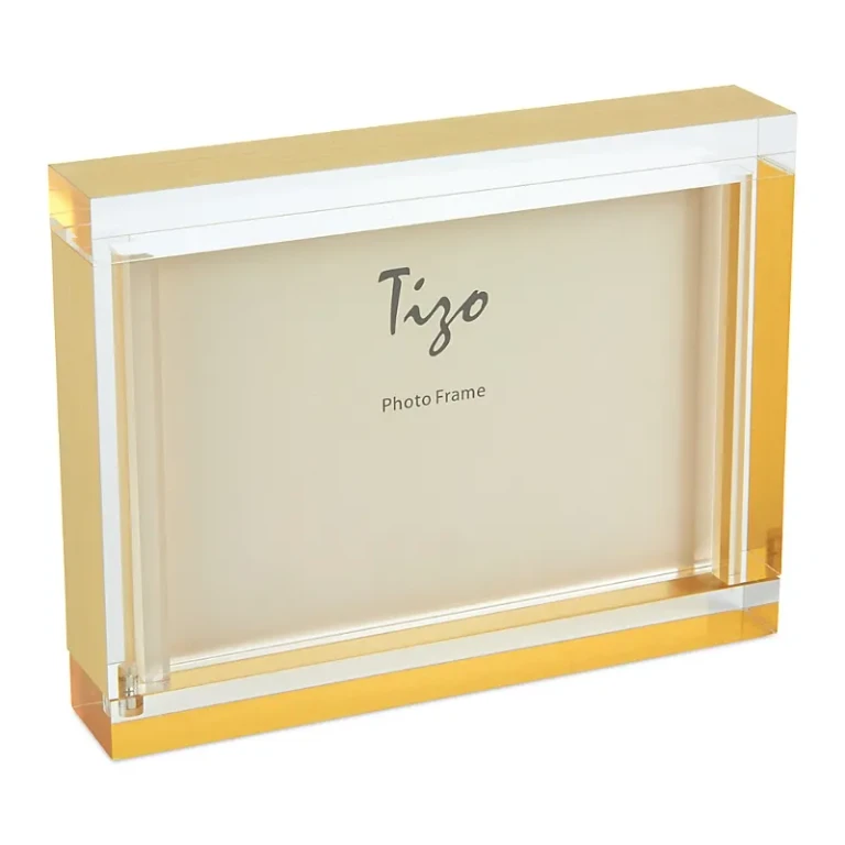 Tizo Lucite Block Picture Frame with Gold Tone Edges, 4 x 6
