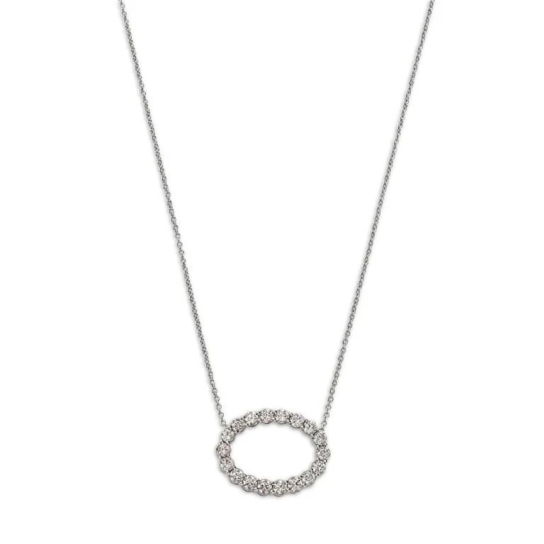 Diamond Open Oval Pendant Necklace in 14K White Gold, 18