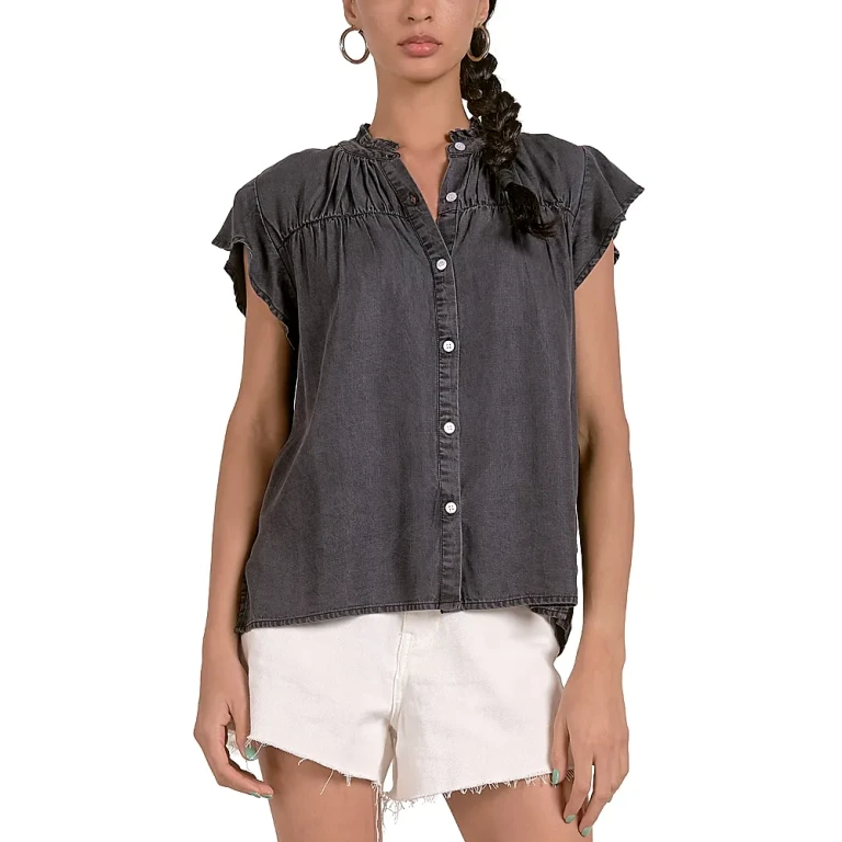Elan Chambray Ruched Shirt