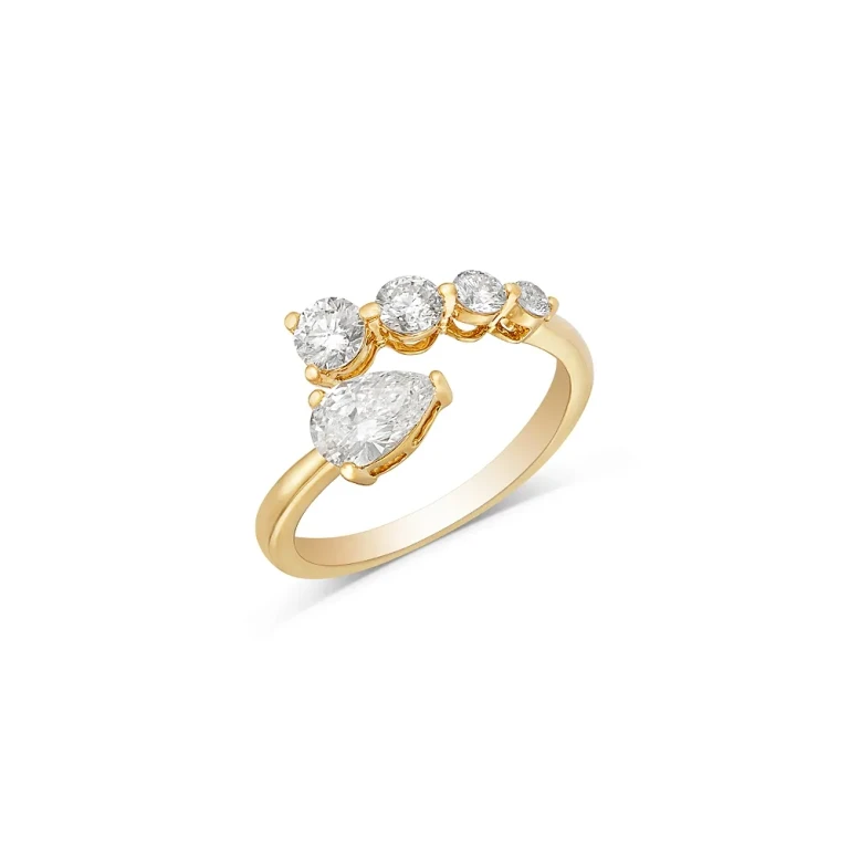Luxe Collection Certified Lab Grown Diamond Graduated Round & Pear Ring in 14K Gold, 1.0 tcw