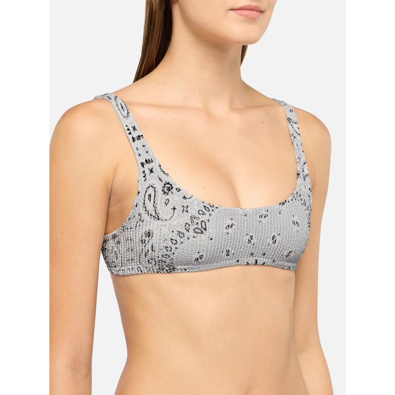 Mc2 Saint Barth Naima Crinkle Classic Bralette Top With Bandana Print Grey - Women