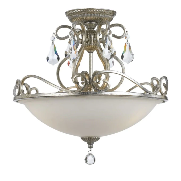 Ashton 3-Light 17" Ceiling Light in Olde Silver with Hand Cut Crystal Crystals