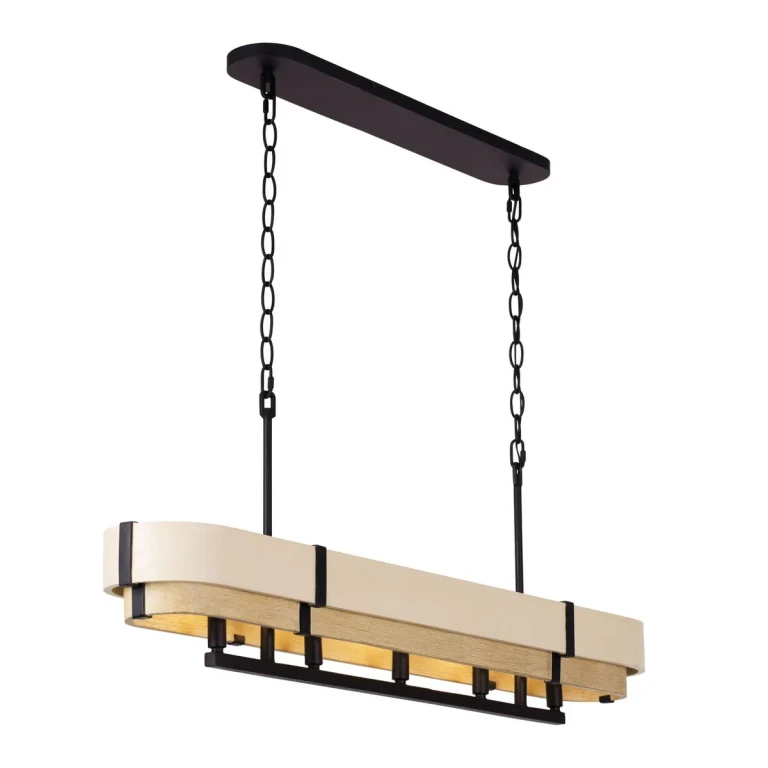 Blonde Moment 5-Light Linear Pendant in Matte Black with Honey/Medium Oak