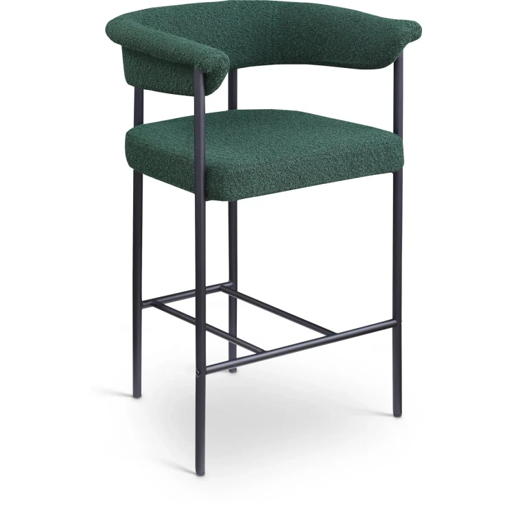Malin Green Boucle Upholstered Counter Stool, Set of 2