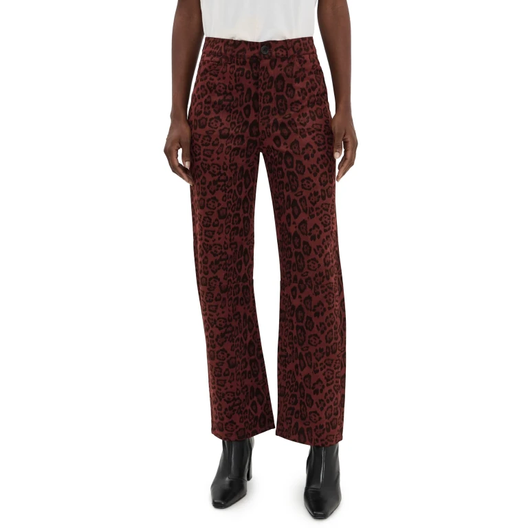 LE JEAN Velvet Nomad High Rise Jeans Burgundy Leopard 26