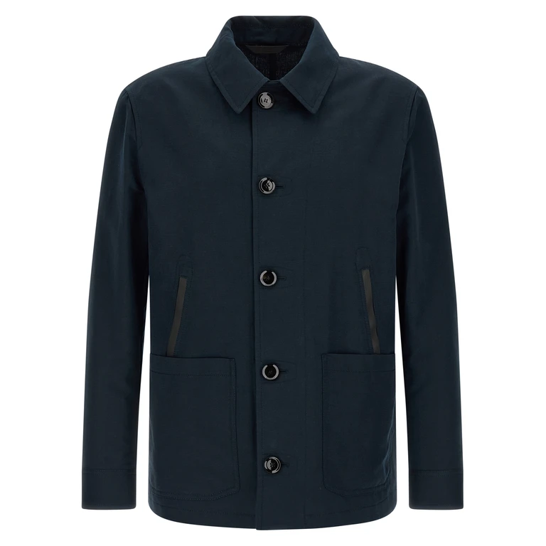 Brioni Blue Linen Full-Length Jacket Clothing - Men