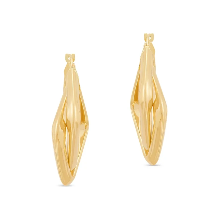 Polished Crossover Tube Hoop Earrings in 14K Yellow Gold