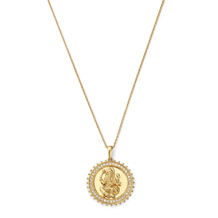 Diamond Ganesha Medallion Pendant Necklace in 14K Yellow Gold, 0.20 tcw