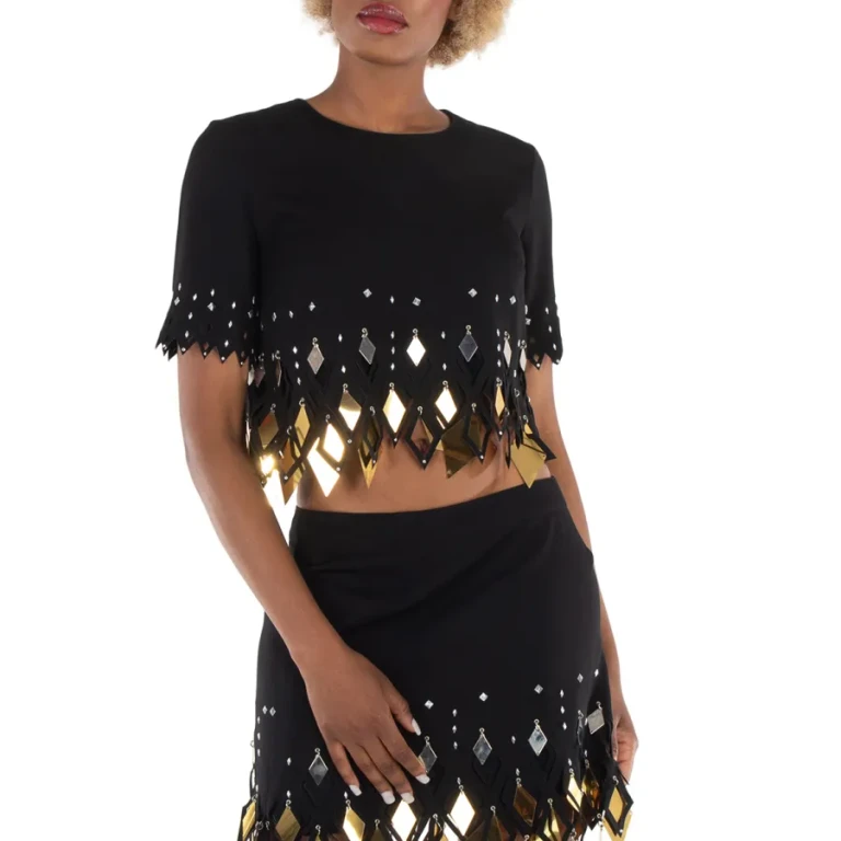 Rabanne Ladies Black Embellished Crop Top