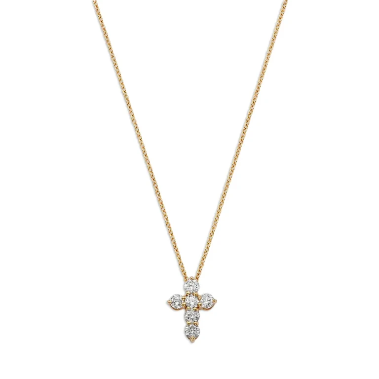 Diamond Cross Pendant Necklace in 14K Yellow Gold, 0.7 tcw
