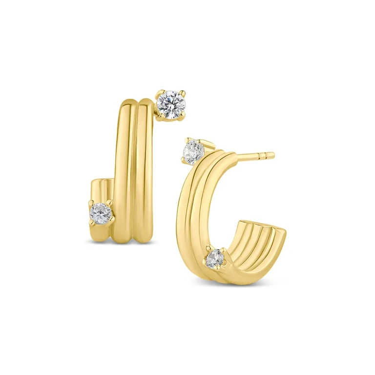 Kenneth Jay Lane Cubic Zirconia Multi Row Hoop Earrings in 14K Gold Plated