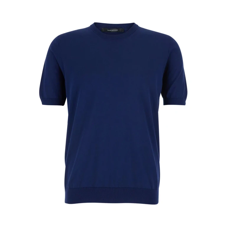 Tagliatore Blue T-shirt With Round Neck And Short Sleeves In Cotton For Men