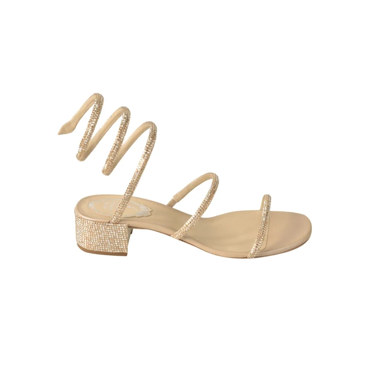 René Caovilla Crystal Embellished Twisted Strap Flat Sandals