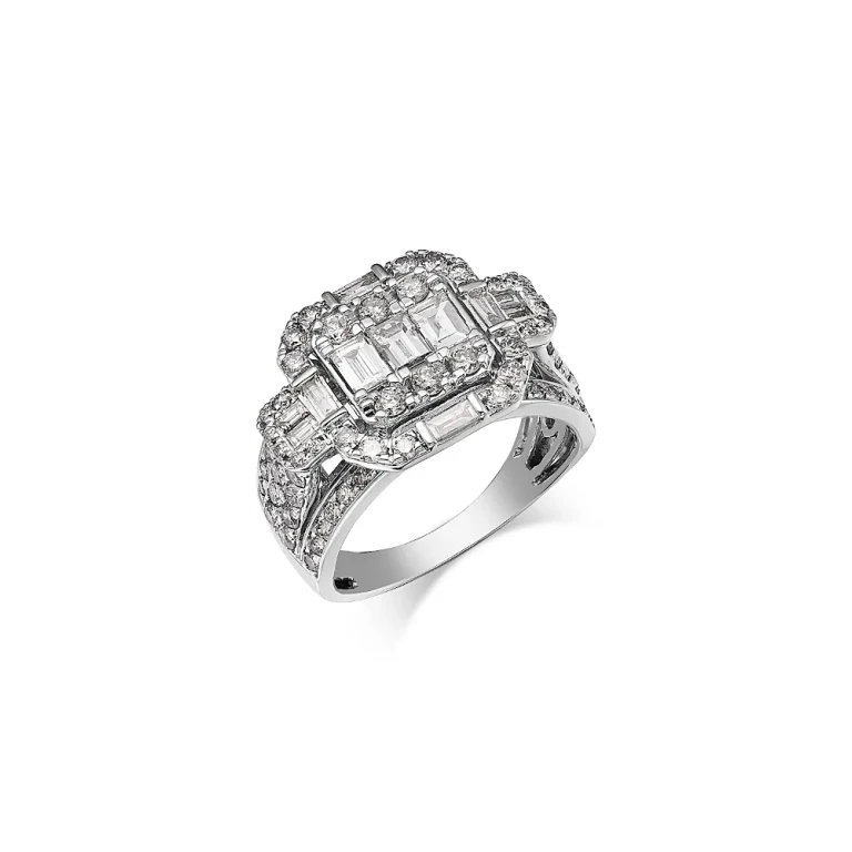 Mixed Cut Diamond Band Ring in 14K White Gold, 2.0 tcw