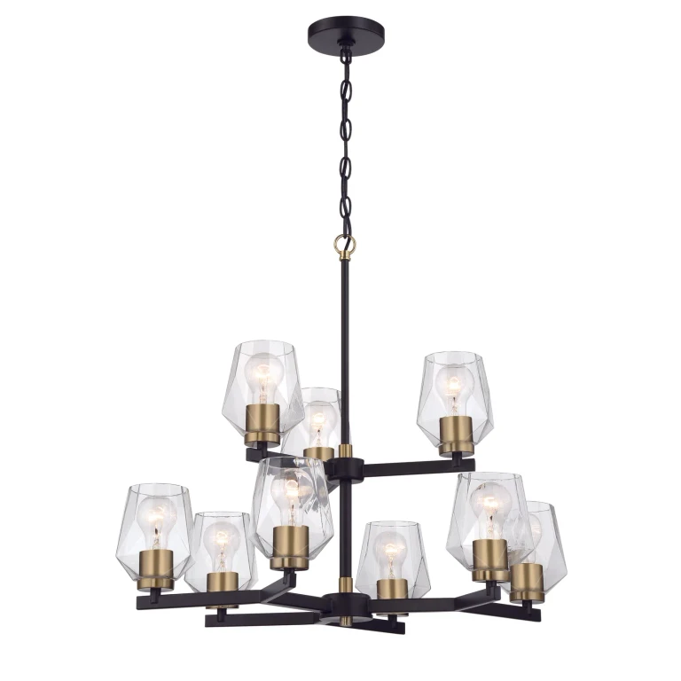 Avante Grand 9-Light Chandelier in Flat Black with Satin Brass