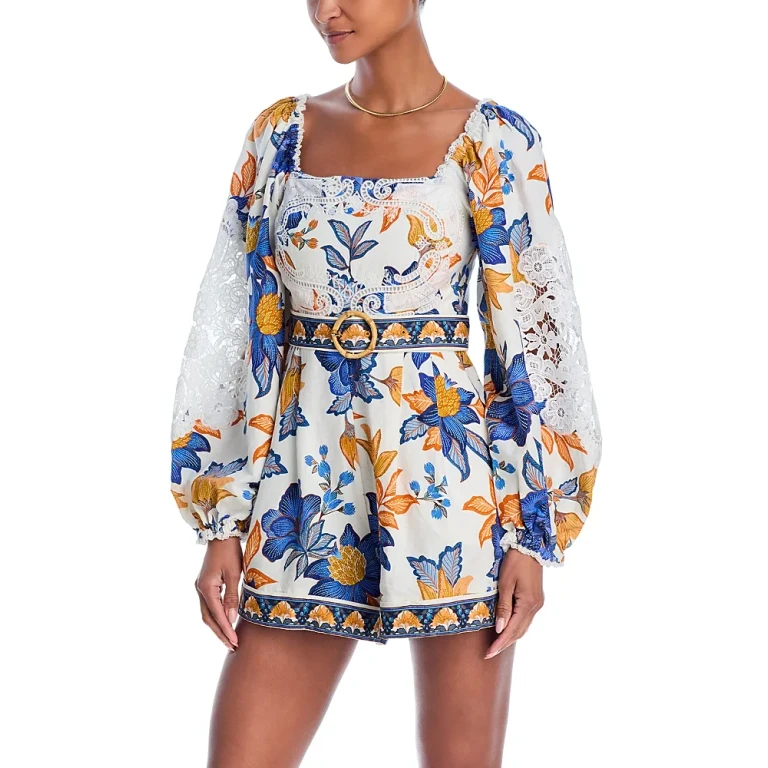 Farm Rio Lace Trim Romper