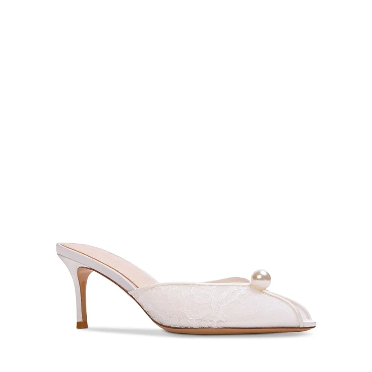 Black Suede Studio Women's Pearl Mesh Slipper Pumps