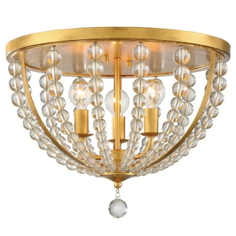 Crystorama Roxy Glass Beaded Ceiling Light in Antique Gold