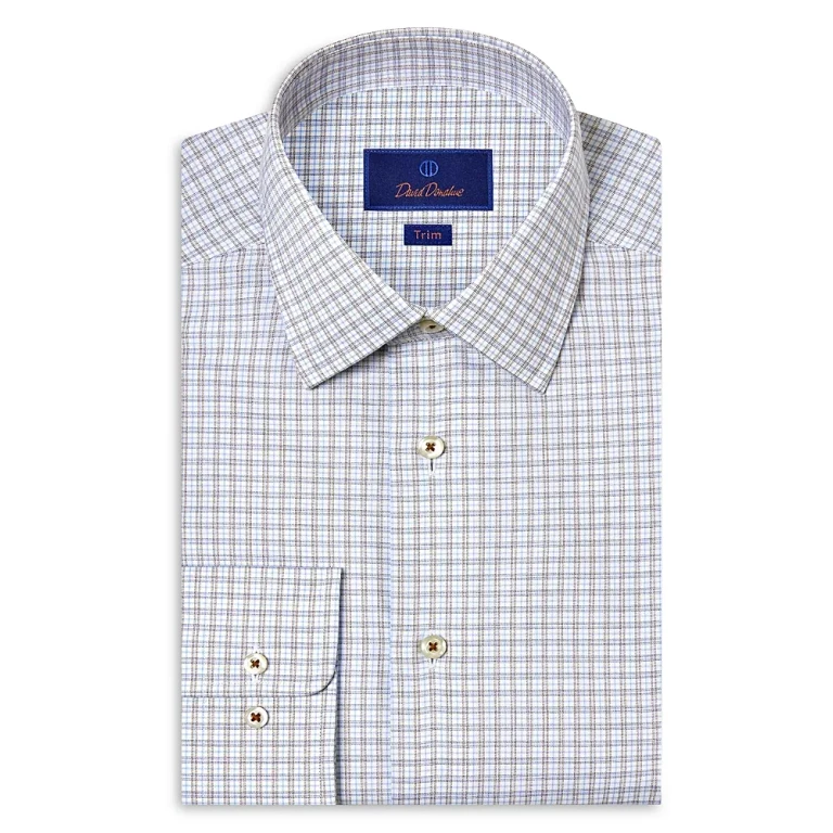 David Donahue Slim Fit Printed Twill Dress Shirt
