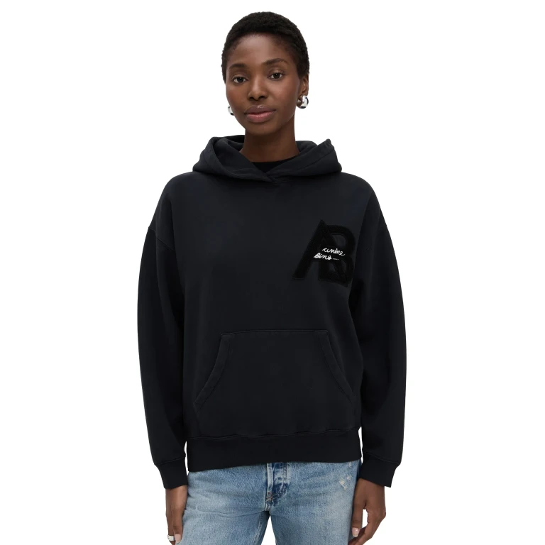 ANINE BING Jaci Letterman Hoodie Vintage Black L