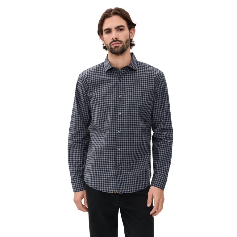 Billy Reid Plaid Check Hutcheson Sport Shirt Navy/Grey L