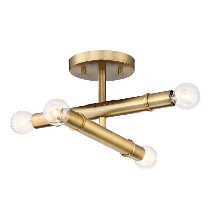 Old Satin Brass Four Light Semi-Flush Mount from the Emmett Collection