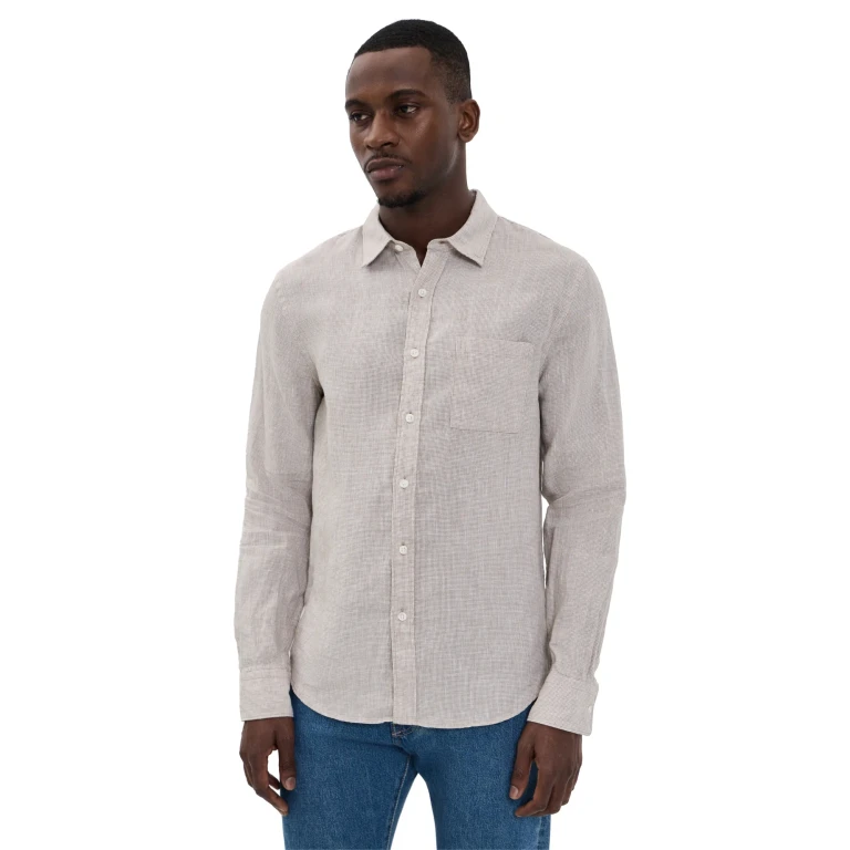 Vince Classic Fit Long Sleeve Shirt Teak/Optic White M