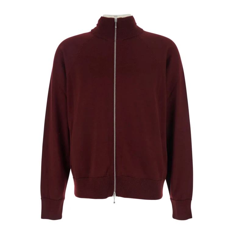 Jil Sander Bordeaux Cardigan With High Neck And Front Zip Closure In Wool Man