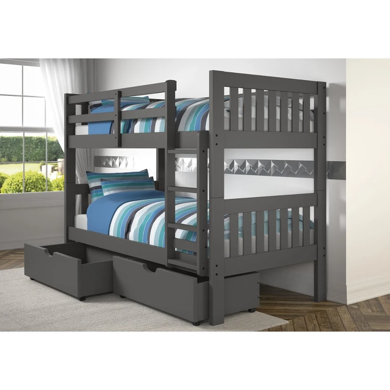 Classic Gray Twin Bunk Bed with Storage Drawers - Mission