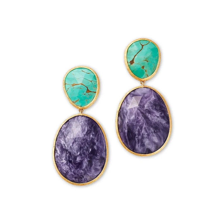 Marco Bicego 18K Yellow Gold Lunaria Color Charoite & Turquoise Drop Earrings