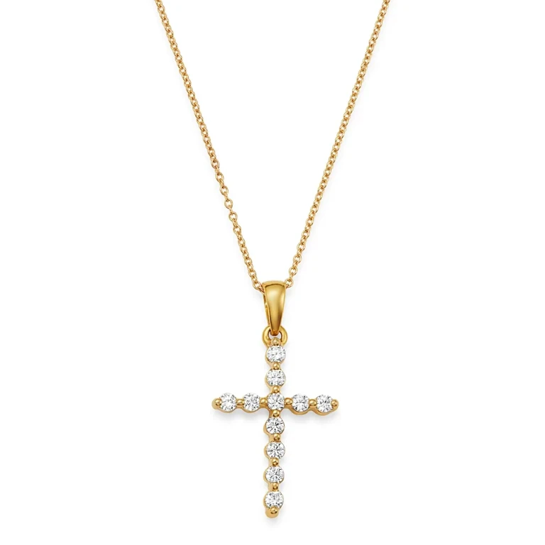 Diamond Cross Pendant Necklace in 14K Yellow Gold, 0.25 tcw