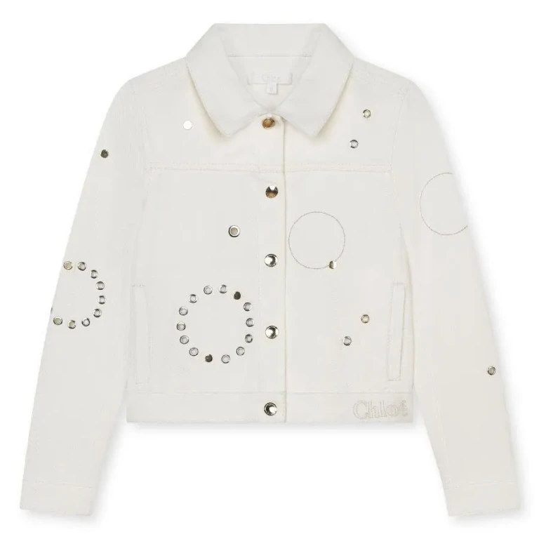 Chloe Kids Embellished- Eyelet Shirt Jacket
