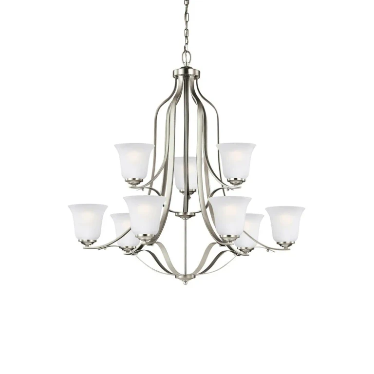 Brushed Nickel Nine Light Chandelier from the Emmons Collection