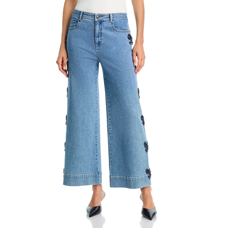 Cinq a Sept Rhinestone Bow Betsy High Rise Jeans in Blue Haze/Sapphire