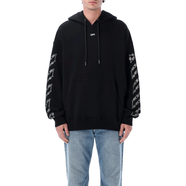 Off-White Chain Araldic Arrow Skate Hoodie Black Cotton Sweatshirt - Men