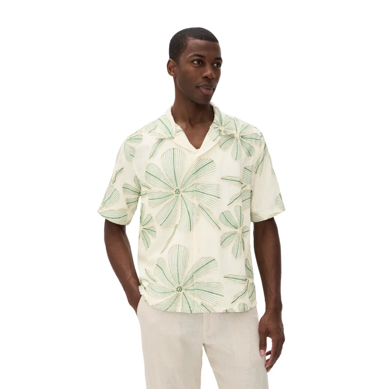 Corridor Linen Applique Short Sleeve Shirt Natural XXL