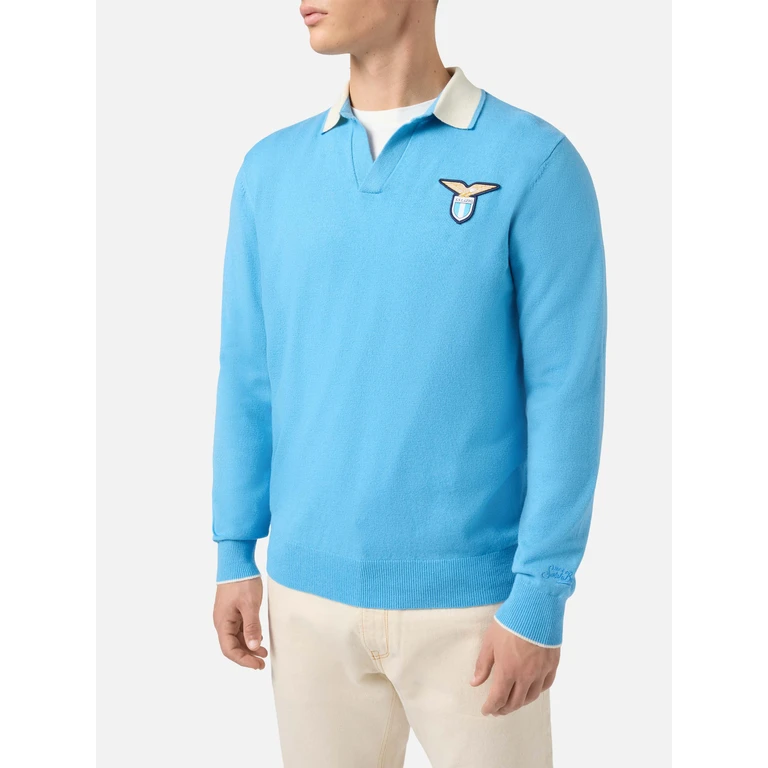 Mc2 Saint Barth Sweater Polo Belmont Light With Lazio Patch Ss Special Editon Blue - Men