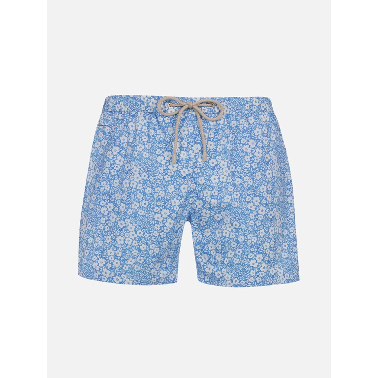 Mc2 Saint Barth Comfort Light Classic Stretch Swim Shorts With Flower Print Sky Swimshort