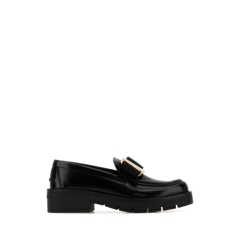 Ferragamo Black Leather Mirty Loafers