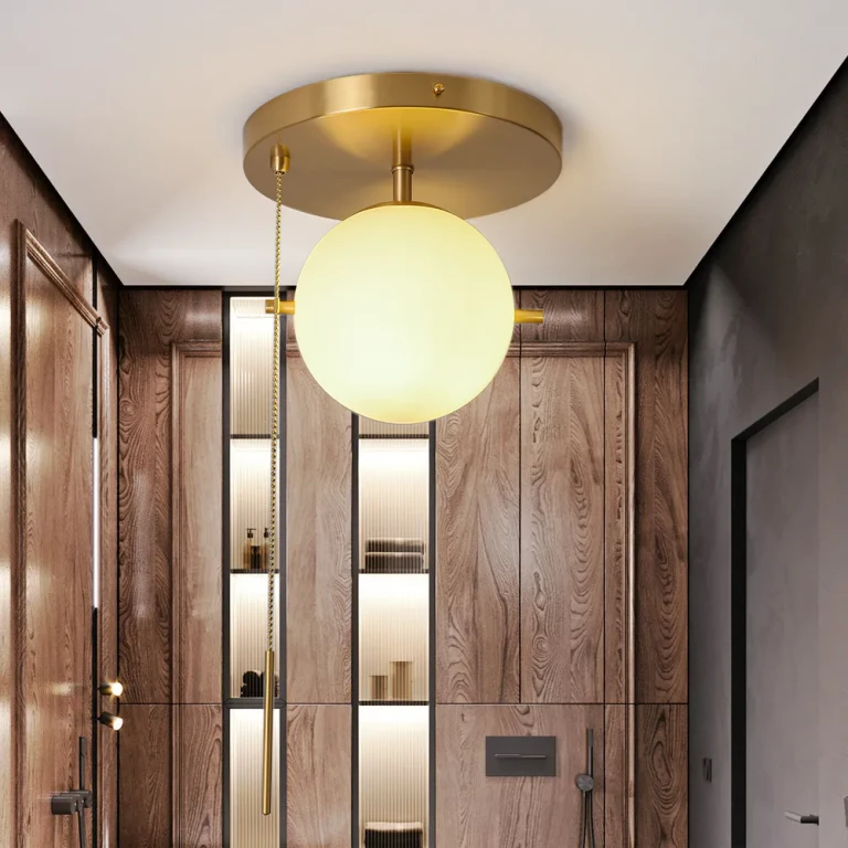 Gidu Modern Pull Chain Ceiling Light Globe Glass Shade Semi Flush Mount Metal