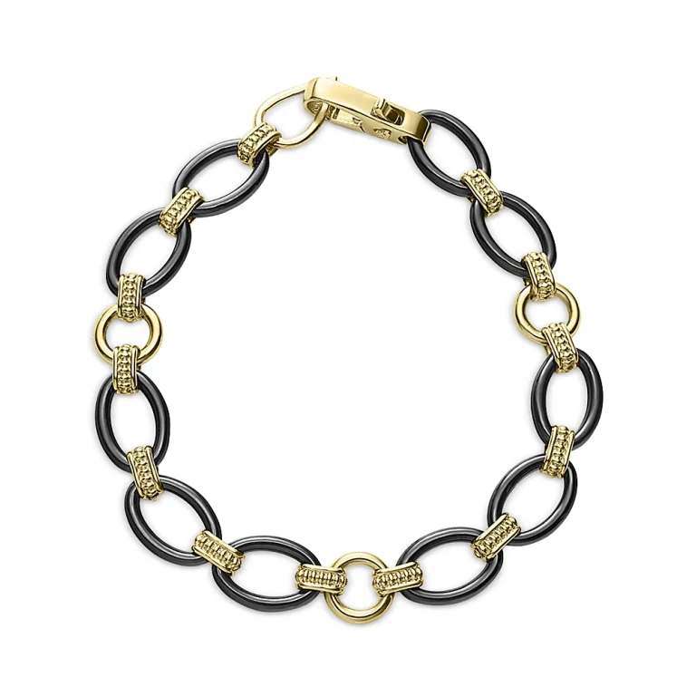 Lagos Meridian 18K Yellow Gold Black Caviar Black Ceramic Oval Link Bracelet - Exclusive