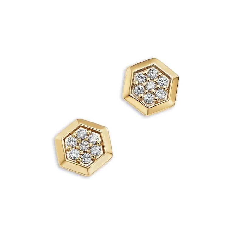 Diamond Honeycomb Hexagon Stud Earrings in 14K Yellow Gold, 0.25 tcw