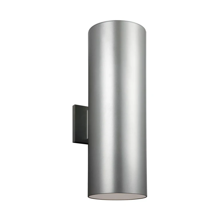 Painted Brushed Nickel Two Light Outdoor Wall Lantern from the Outdoor Cylinders Collection