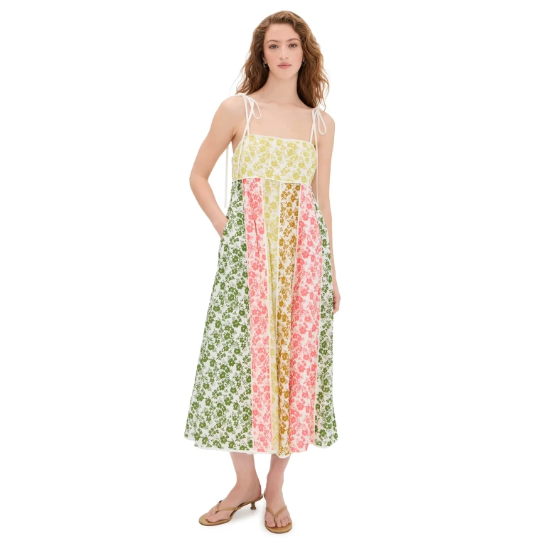 English Factory Colorblock Printed Midi Dress Multi L