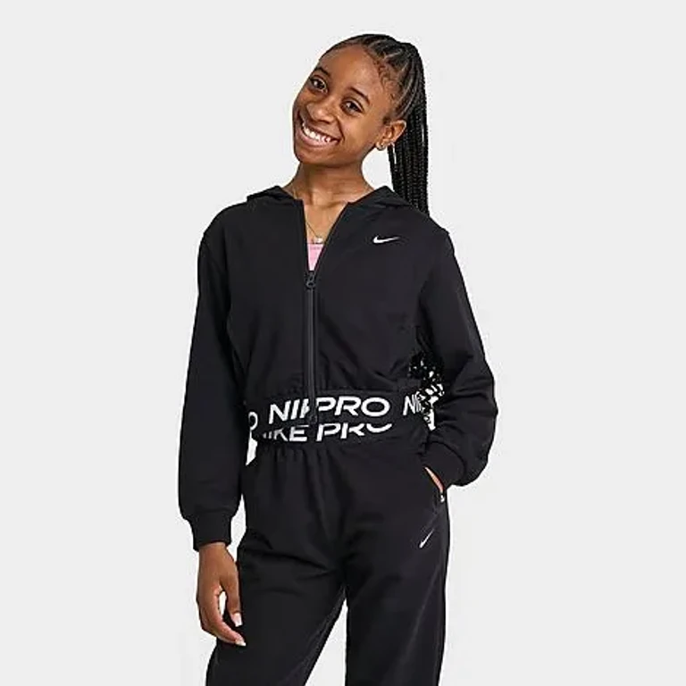 Nike Girls' Big Kids Pro Fleece Dri-FIT Full-Zip Hoodie in Black Size: XS
