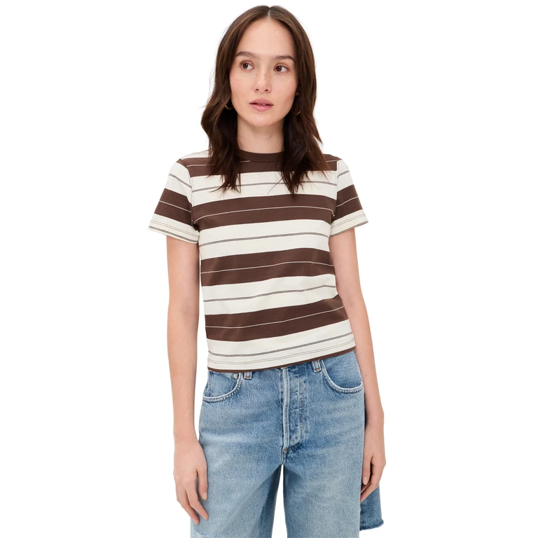 DAZE Zuma Short Sleeve Crew Neck Tee Chocolate Stripe L